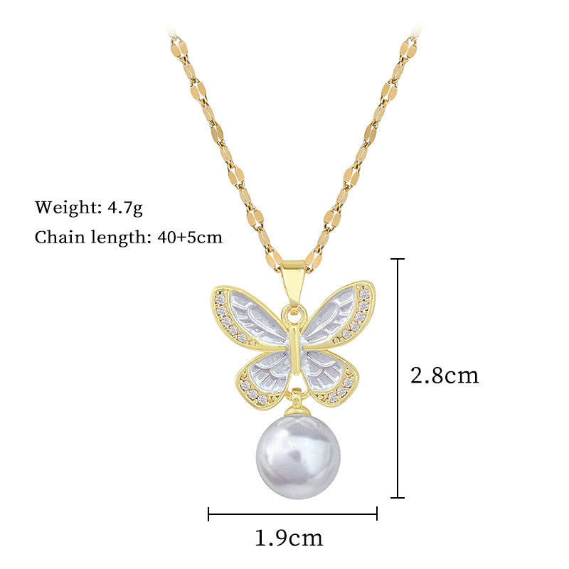 Necklace Stainless Steel Pearl Butterfly Necklace