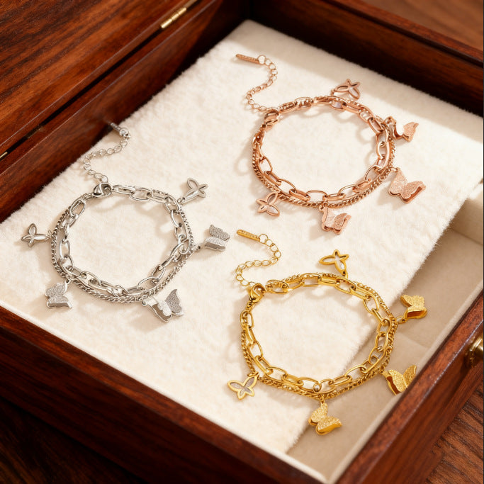 Frosted Butterfly Bracelet Steel Titanium Steel Frosted Butterfly Bracelet