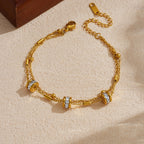Gold Gold-plated Double-layer Chain Stainless Steel Diamond-set Round Bracelet