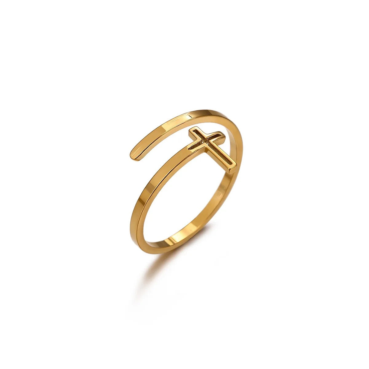 Ring #5 304 Stainless Steel Diamond-set Cross Ring