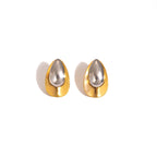 Gold And Silver Color-blocked Square Stud Earrings Titanium Steel Two-tone Flower Earrings