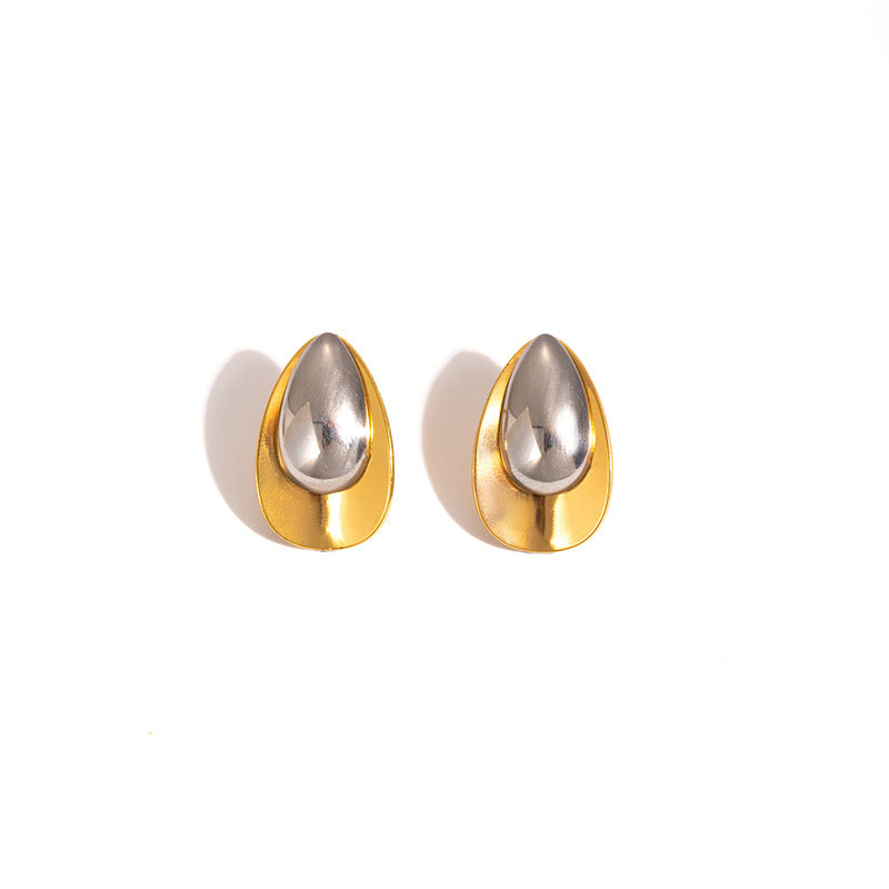 Gold And Silver Color-blocked Square Stud Earrings Titanium Steel Two-tone Flower Earrings