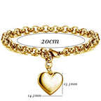 Gold 14mm Smooth Heart-shaped 18k Gold Bracelet With Laser-engraved Letters
