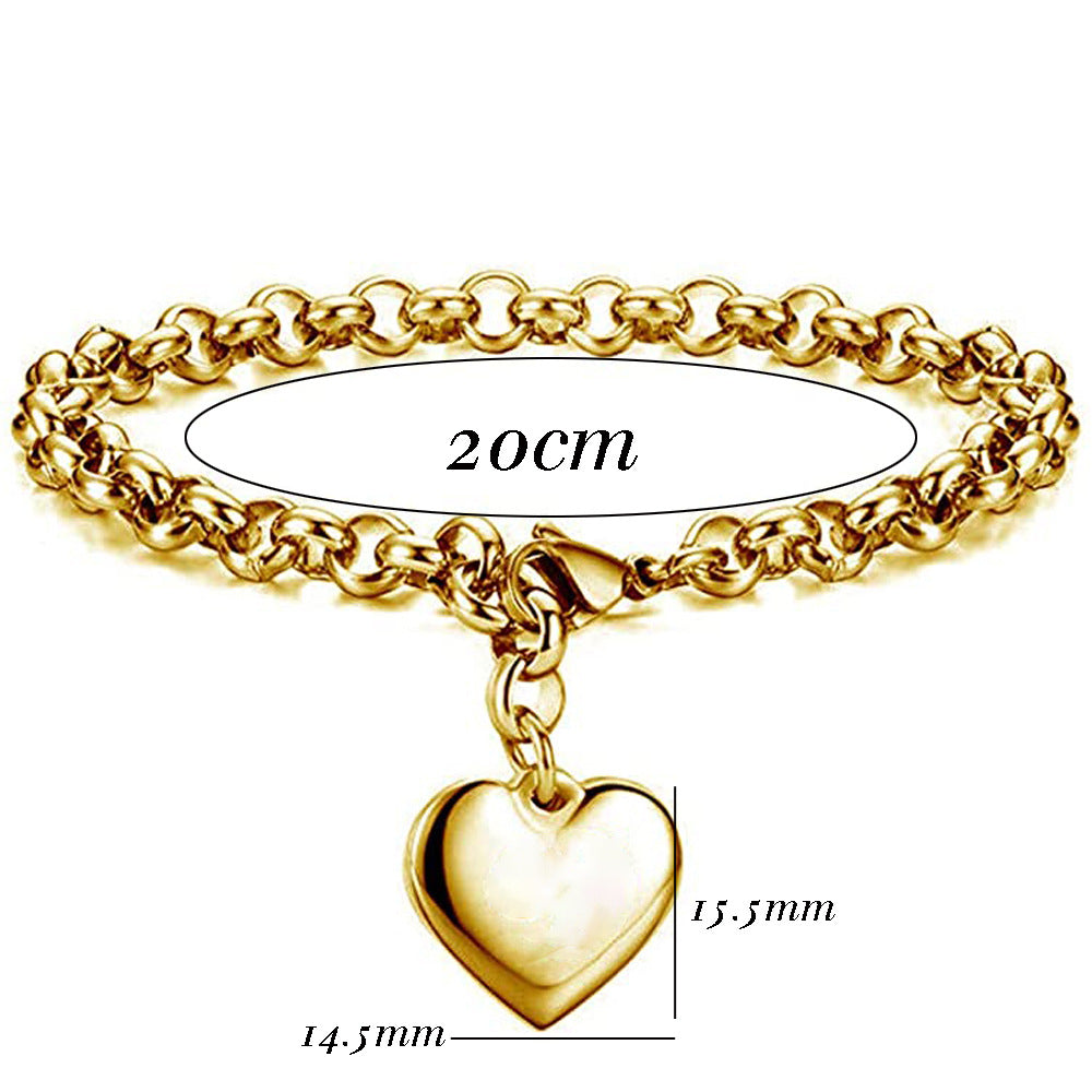 Gold 14mm Smooth Heart-shaped 18k Gold Bracelet With Laser-engraved Letters
