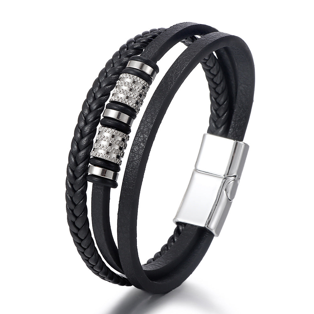 Black Leather Multi-layer Braided Men's Bracelet