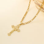 Gold Stainless Steel Diamond-encrusted Cross Necklace