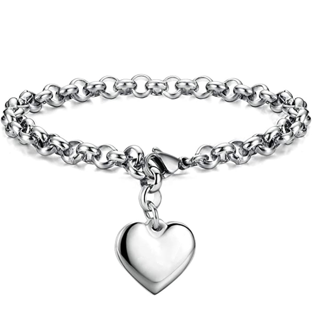 Gold 14mm Smooth Heart-shaped 18k Gold Bracelet With Laser-engraved Letters