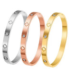 Rose Gold Titanium Steel Diamond-encrusted Four-leaf Clover Bracelet