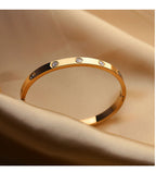 Fashion Silver Titanium Steel Round Open Bracelet With Diamonds