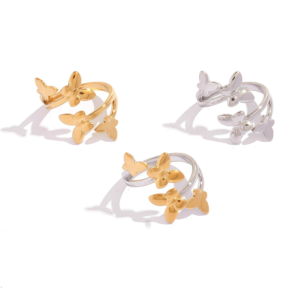 Silver Stainless Steel Butterfly Open Ring