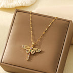 Fashion One Piece Diamond-encrusted Golden Dragonfly Stainless Steel Diamond Dragonfly Necklace