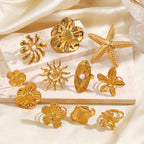 Gold Ring 6# Stainless Steel Petal Ring