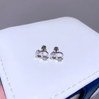 Silver Curved-ear Rabbit Titanium Steel Diamond-encrusted Rabbit Earrings