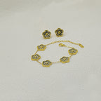 Five-leaf Clover [earrings + Necklace] Stainless Steel Diamond Flower Necklace And Earring Set