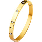 Fashion Silver Titanium Steel Round Open Bracelet With Diamonds