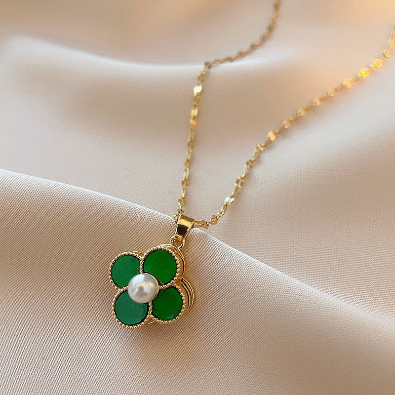 White Titanium Steel Rotating Bauhinia Zircon Necklace