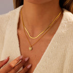 Gold Stainless Steel Diamond-encrusted Heart Double-layer Necklace
