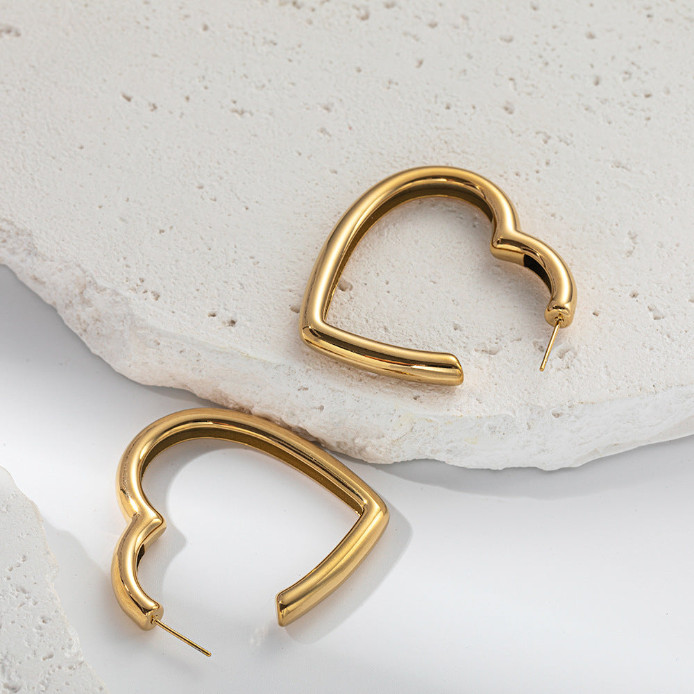 Fashion Gold Heart-shaped Titanium Steel Earrings