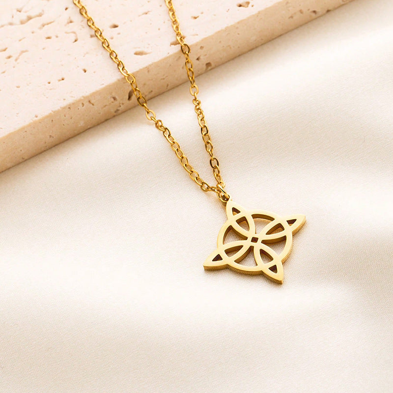 Gold Stainless Steel Openwork Witch Knot Necklace
