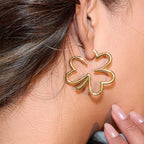 Gold Stainless Steel Openwork Four-leaf Clover Earrings