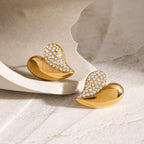 Fashion Gold Stainless Steel Diamond Heart Earrings