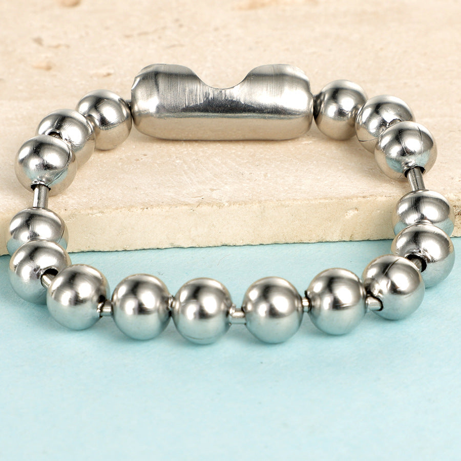 Steel Color Stainless Steel 8mm Bead Chain Hip Hop Bracelet