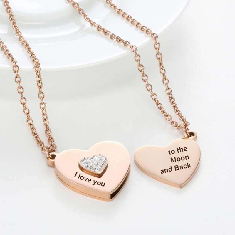 Golden Heart Necklace Stainless steel heart-shaped necklace with custom engraving