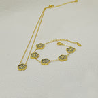 Five-leaf Clover [earrings + Necklace] Stainless Steel Diamond Flower Necklace And Earring Set
