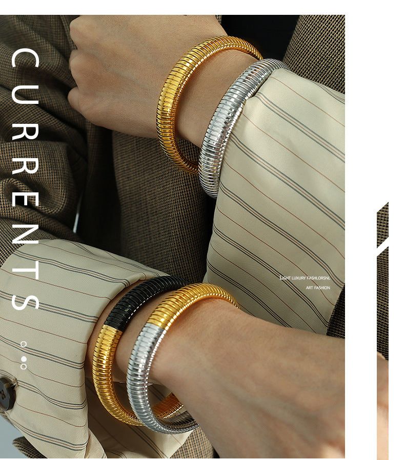 Fashion Gold Width 1.2cm (rim 6cm) Titanium Steel Elastic Snake Bone Bracelet