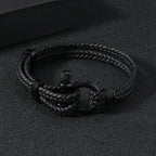 Black Leather Braided Horseshoe Buckle Men's Bracelet