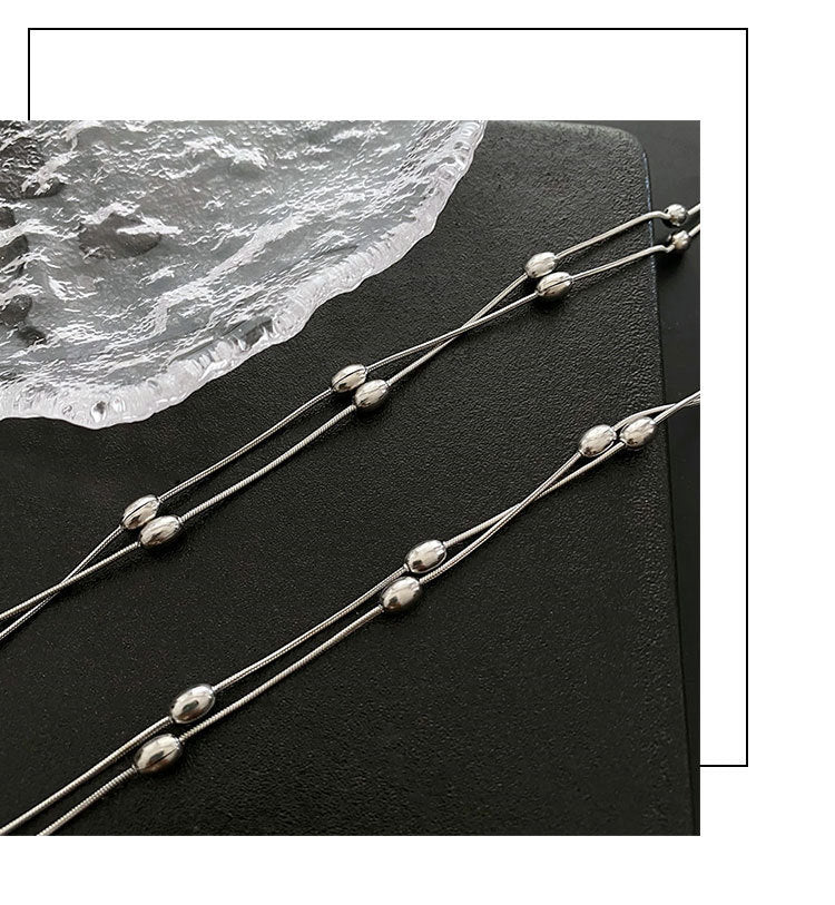 Gold Bracelet Titanium Steel Oval Bead Double Bracelet