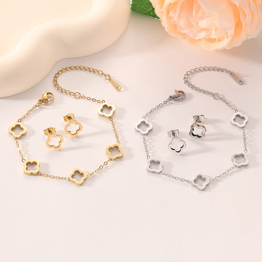 Steel-colored Earrings Stainless Steel Four-leaf Clover Earrings