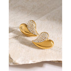 Fashion Gold Stainless Steel Diamond Heart Earrings