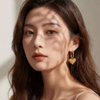 Gold 18k Gold Titanium Steel Faceted Mirror Heart Earrings