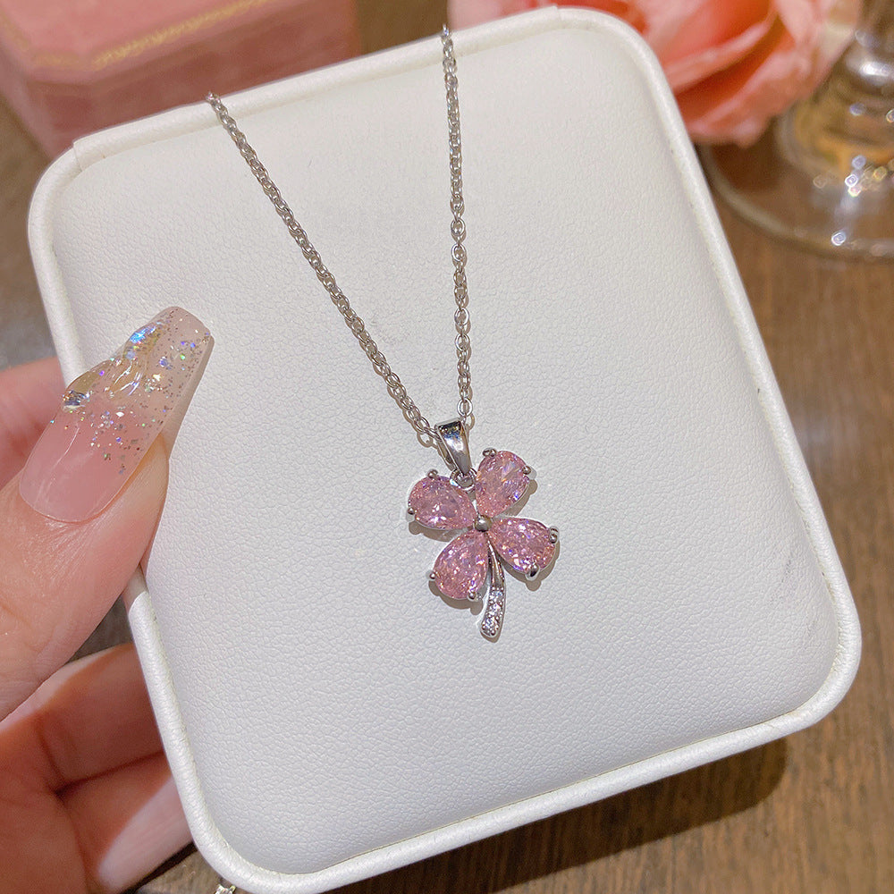 Necklace #3 Titanium Steel Diamond-encrusted Four-leaf Clover Necklace