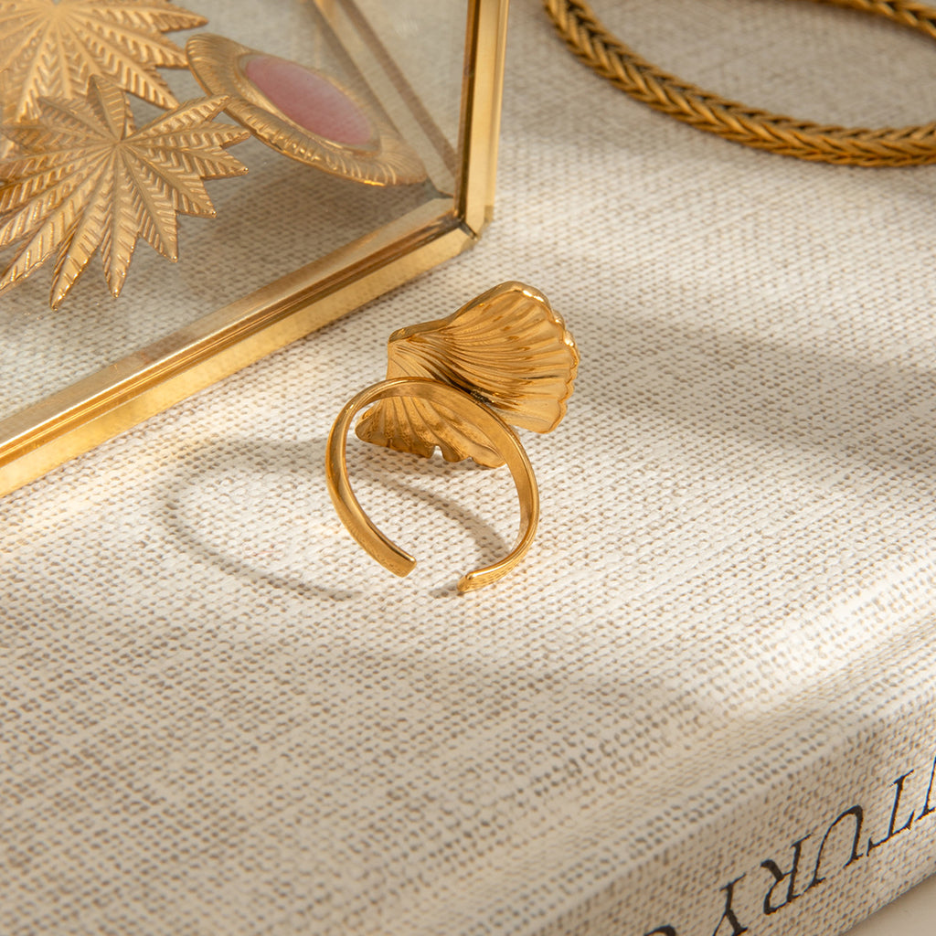Gold Ginkgo Leaf Open Ring