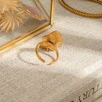 Gold Ginkgo Leaf Open Ring