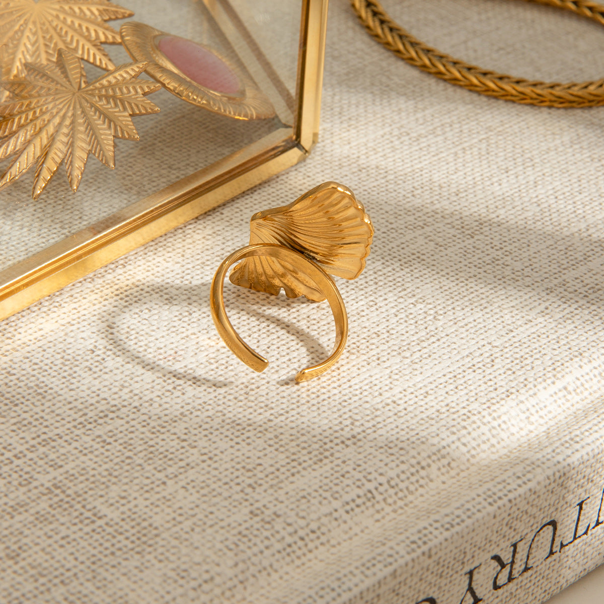 Gold Ginkgo Leaf Open Ring