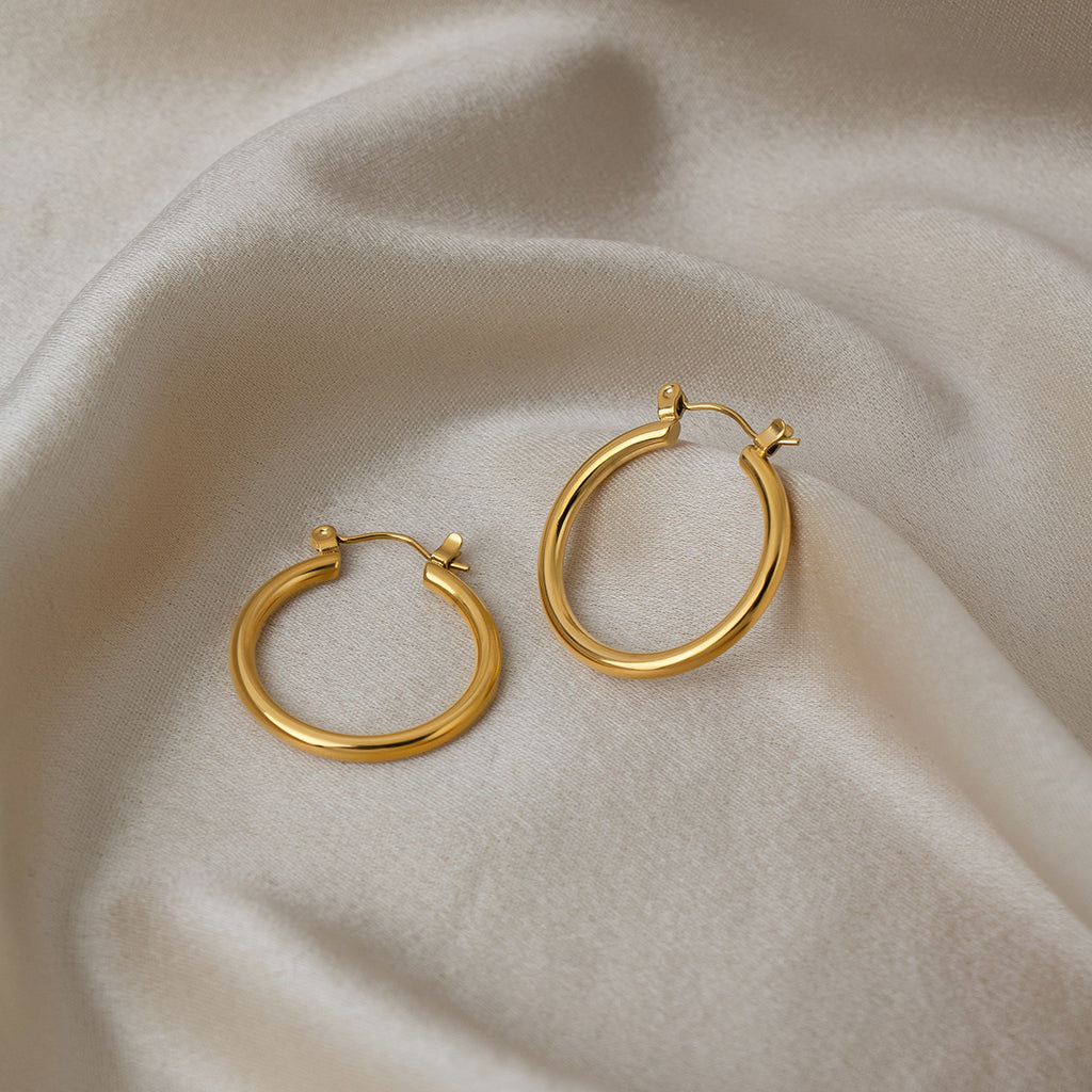 Gold Stainless Steel Round Earrings