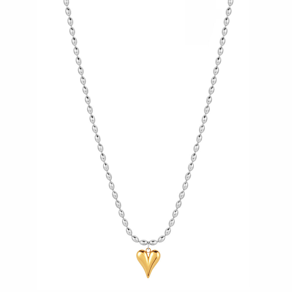 Two-tone Stainless Steel Heart-shaped Gold Necklace