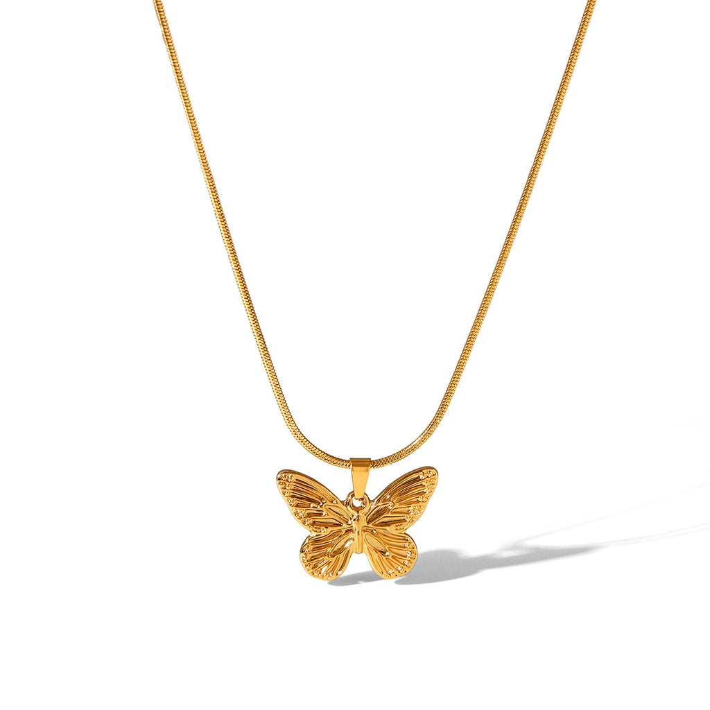 Gold Stainless Steel Butterfly Necklace