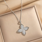 Gold Diamond-shaped Four-leaf Clover Necklace Metal And Diamond-encrusted Four-leaf Clover Necklace