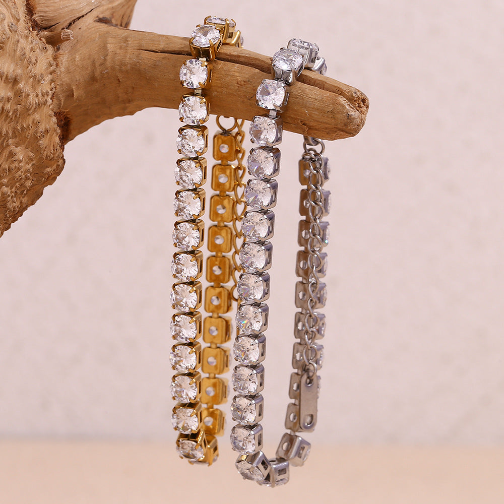 Fashion 5mm Zircon Chain Bracelet-gold Stainless Steel Gold Plated Zirconium Chain Bracelet