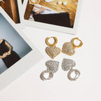 Silver Stainless Steel Diamond Heart Hoop Earrings