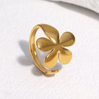 Steel Color Stainless Steel Ring Tarnish Free Flower Gold Plated Sweet Adjustable