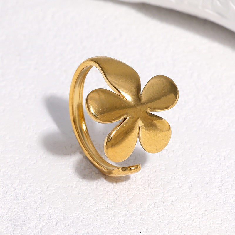Gold Stainless Steel Ring Tarnish Free Flower Gold Plated Sweet Adjustable