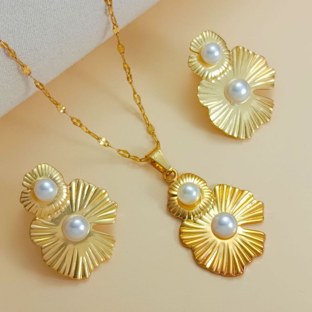 Set 5# Titanium Steel Irregular Necklace And Earring Set