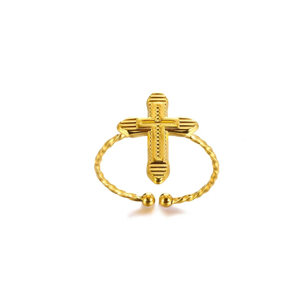 Ring #5 304 Stainless Steel Diamond-set Cross Ring