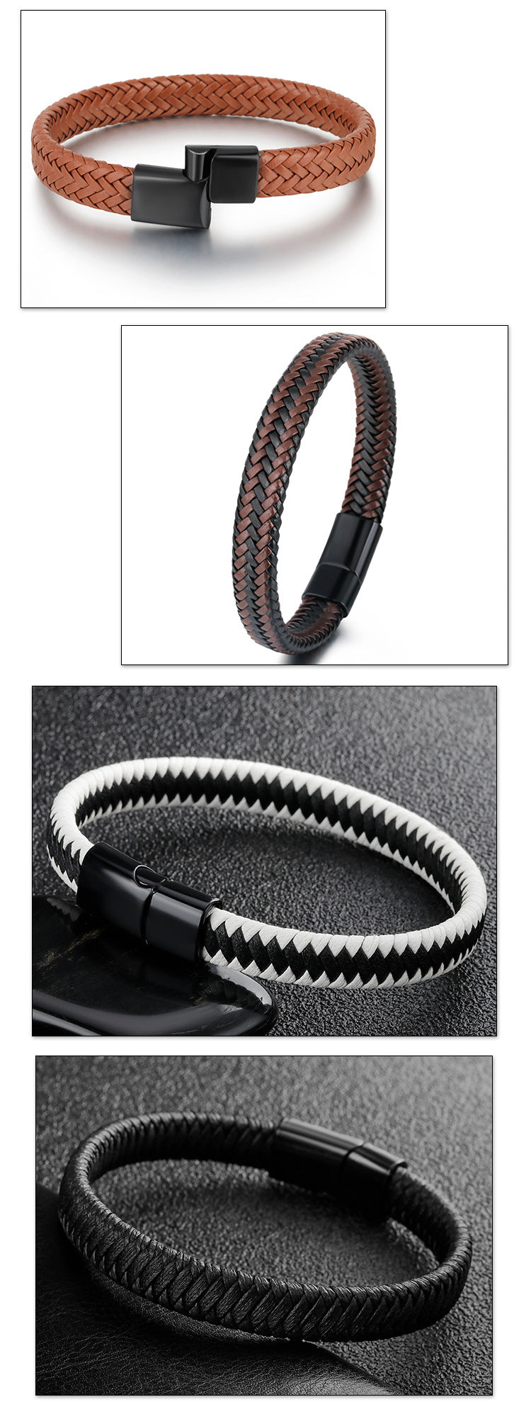Black Braided Leather Men's Bracelet