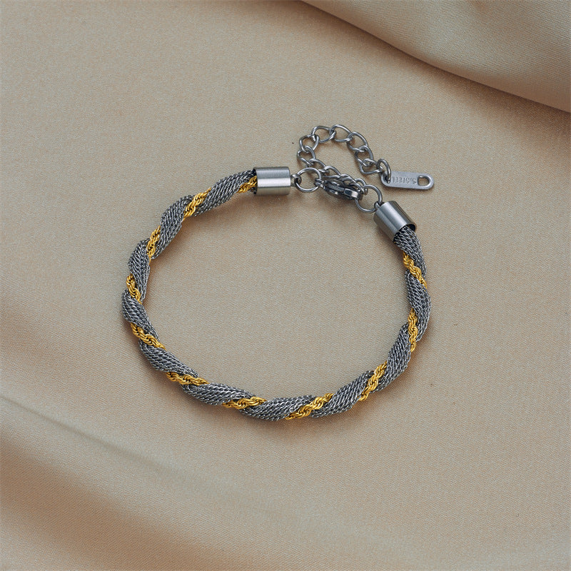 Silver Stainless Steel Color-blocked Twisted Bracelet